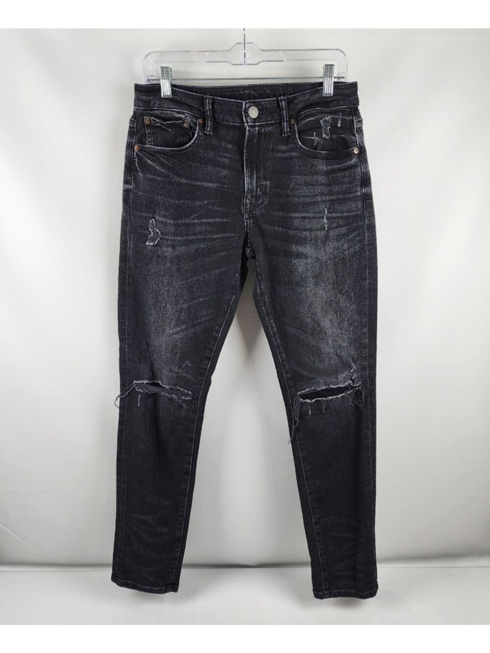 American Eagle Jeans Mens 31x31 Black Airflex + Distressed Athletic Skinny